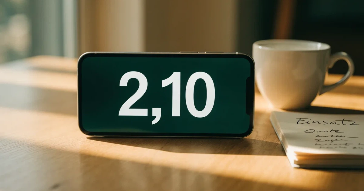Ein Smartphone mit dunklem Display liegt neben einer Kaffeetasse auf einem hellen Tisch, daneben ein Notizblock.