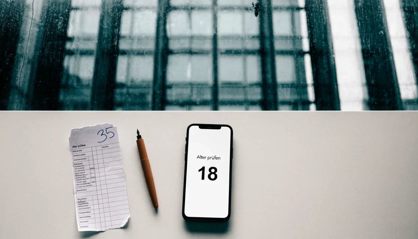 Eine Fassade aus Glas und Stahl am Eingang eines Bürogebäudes im Regen, auf dem nassen Boden spiegelt sich das Licht.