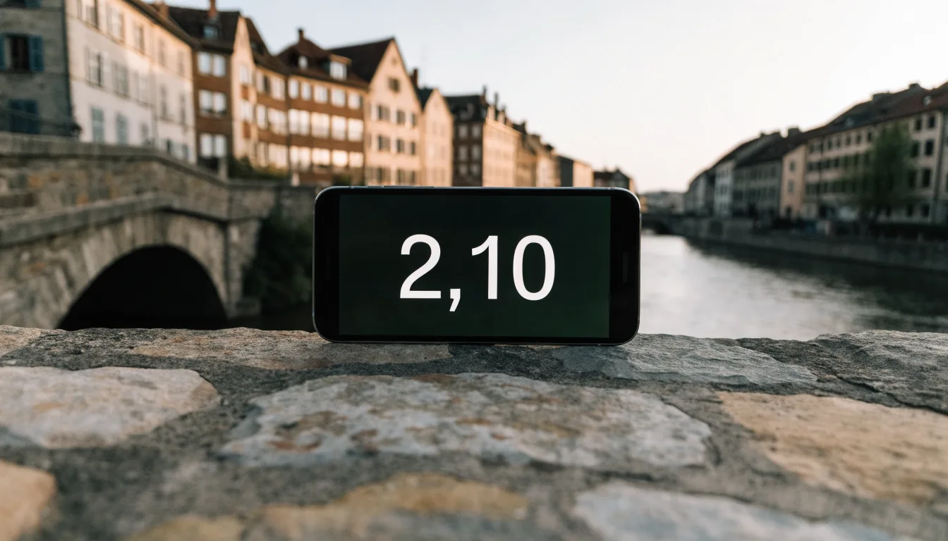 Ein steinerner Brückenbogen über einem Fluss in einer Schweizer Altstadt im ersten Morgenlicht.