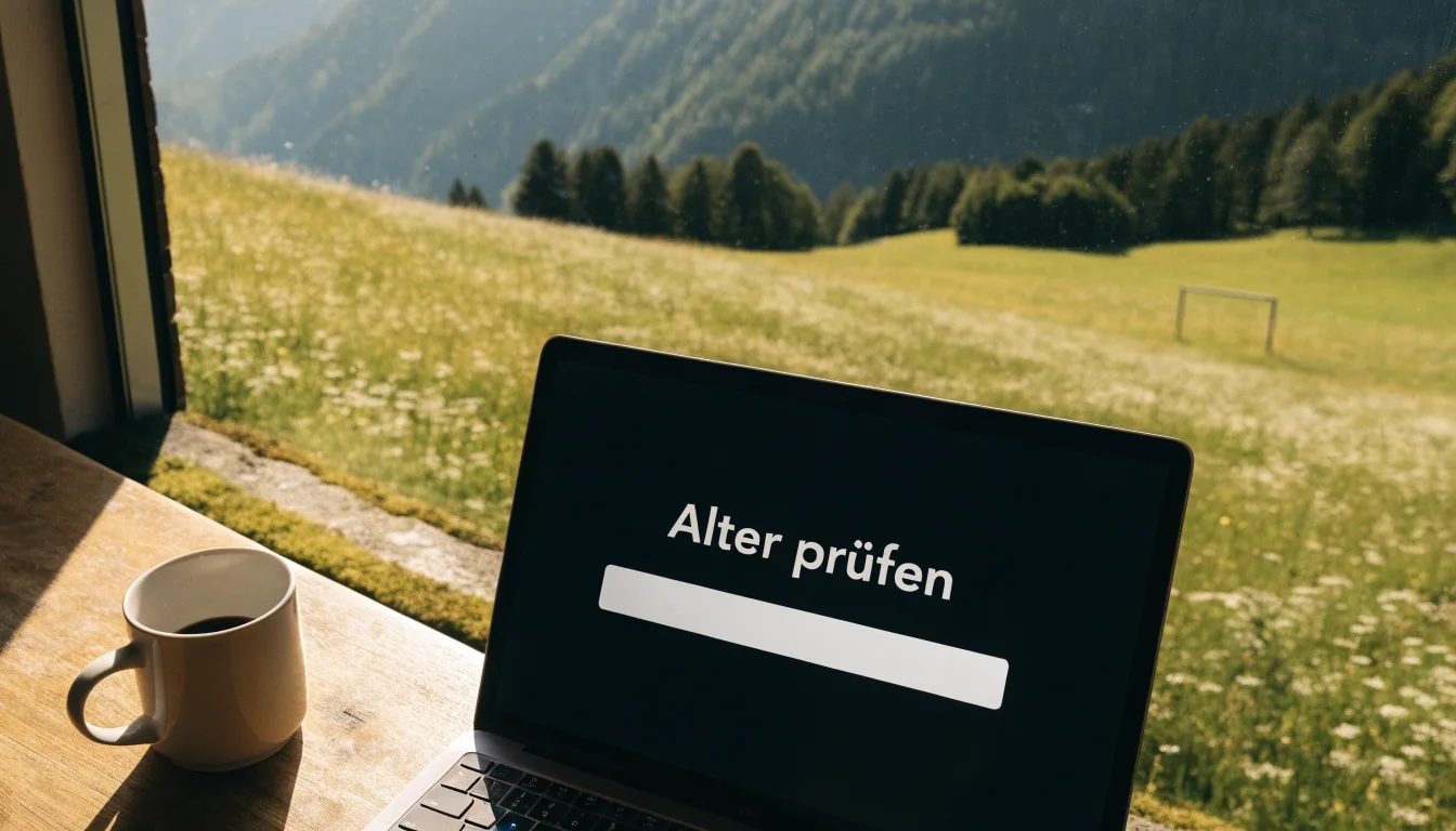 Eine Almwiese mit einem kleinen Holztor für Kinderfussball, dahinter erheben sich bewaldete Hänge im Nachmittagslicht.