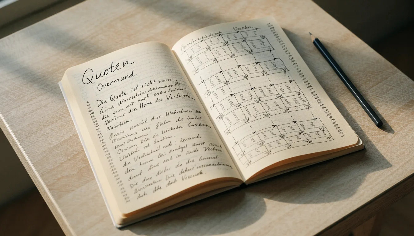 Ein aufgeschlagenes Notizbuch mit handgezeichneten Skizzen aus Kästchen und Pfeilen liegt neben einem Bleistift auf einem hellen Holztisch.